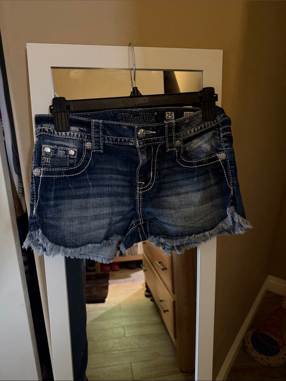Miss Me Dark Blue Embellished Distressed Denim Shorts - Picture 2 of 7